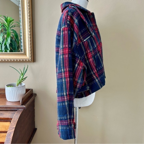 We The Free Free People FP Swing Flight Jacket Red Navy Tartan Plaid Size L - Picture 6 of 16